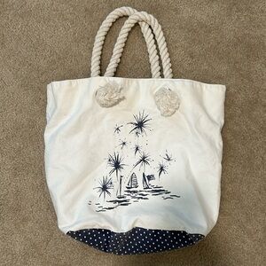 Blue & White Canvas Beach Tote